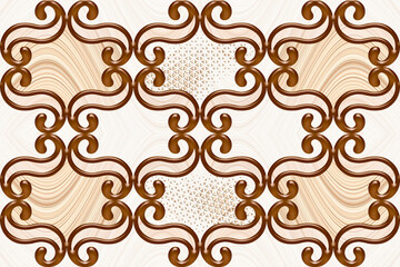 Digital colorful wall tile design for washroom and kitchen. Marble seamless background with geometric shapes, monogram floral ornament. Template for textile, apparel, card, invitation, wedding etc