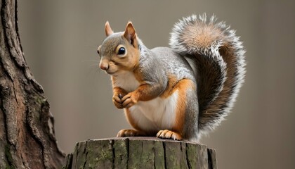 A-Squirrel-Perched-On-A-Tree-Stump-Watching- - obrazy, fototapety, plakaty