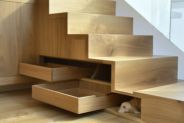 : A staircase with a hidden compartment under one of the steps
