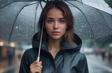 beautiful woman with black umbrella