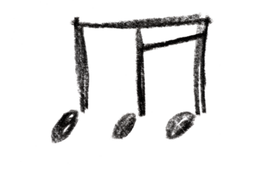 A minimalist pencil sketch of musical notes isolated on a transparent background, ideal for diverse design projects.