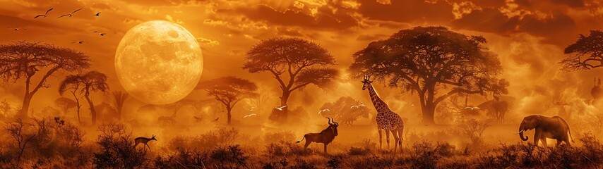 Serengeti Sunset A Wildlife Gathering Generative AI - obrazy, fototapety, plakaty