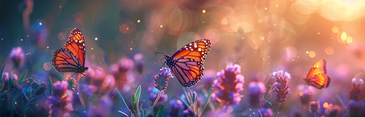 Monarch's Journey A Butterfly's Transformation in a Field of Purple Flowers Generative AI - obrazy, fototapety, plakaty