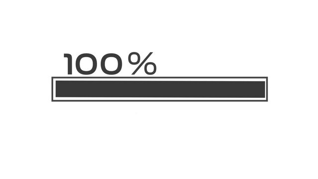 Progress bar animation, loading buffer progress bar, and percentage loading on a white background. Load status indicator from 0 to 100% percent.