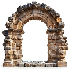Ancient Greek arch of triumph isolated on white background with shadow. Ancient Greek architecture including he Doric order, the Ionic order, and the Corinthian order