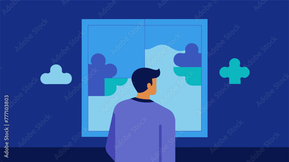 Poster a person looking through a foggy window with puzzle pieces forming a barrier symbolizing how implici