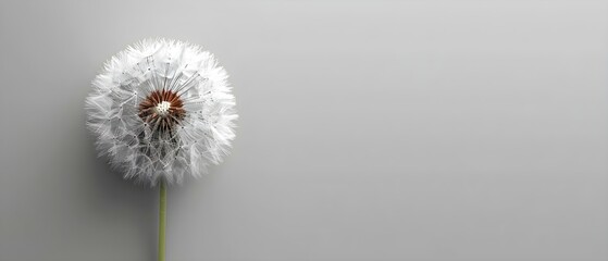 White dandelion on white background symbolizes purity and tranquility for condolences. Concept Condolences, Purity, Tranquility, White Background, Symbolism