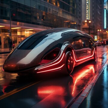 Futuristic street car on street Generated AI photo
