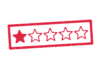 Vector illustration of one star on five rating in red ink stamp - 777105069