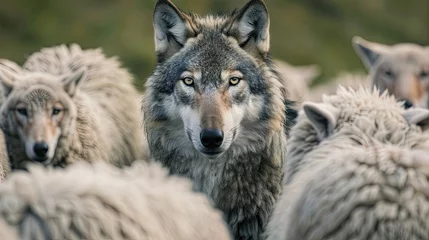  gray wolf amongst sheep portrait © Clemency