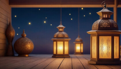 Ramadan Kareem, Lantern, Postcard: Illuminated lantern at dusk during Ramadan signifies tradition.