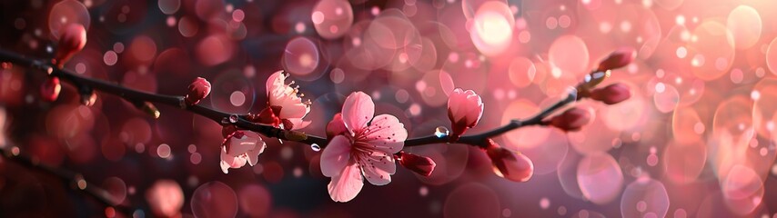 Blossoming Hope A Vivid Pink Flower Amidst the Soft Focus of a Blurred Branch Generative AI