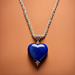 beautiful simple antique lapis lazuli blue heart charm/pendant/necklace on ancient silver chain - studio shot jewelry (costume jewelry)