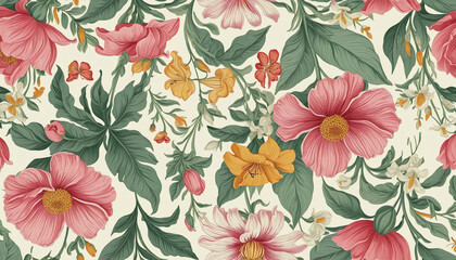 beautiful fantasy vintage wallpaper botanical flower bunch,vintage motif for floral print digital background bright colors