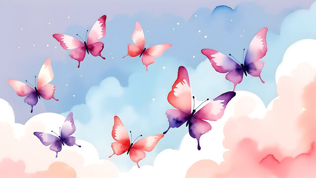 pink and purple butterflies watercolor background