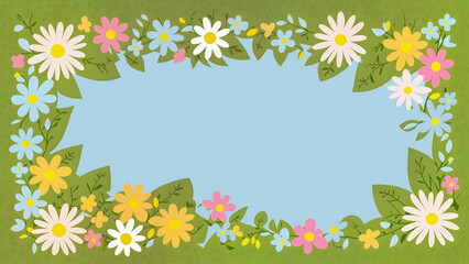 Vector flat spring background with flowers, nature scene design for a greeting card