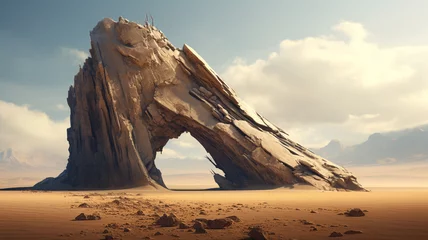 Fotobehang A surreal rock formation rising out of a vast desert landscape. © CREATER CENTER