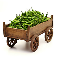 green chillies in wooden cart on white background сreated with Generative Ai