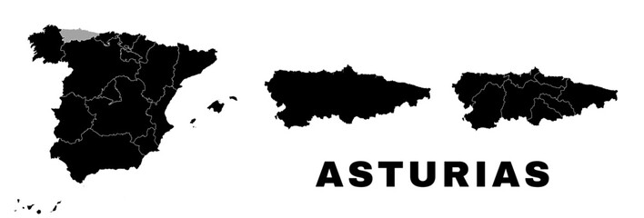 Asturias map, autonomous community in Spain. Spanish administrative regions and municipalities.