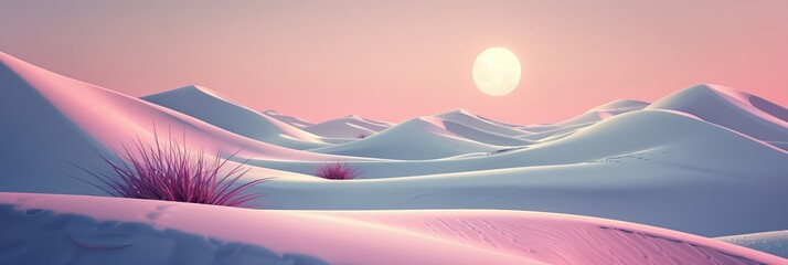 Serenity in simplicity  3d abstract landscape with gentle rolling hills and soft pastel sunrise