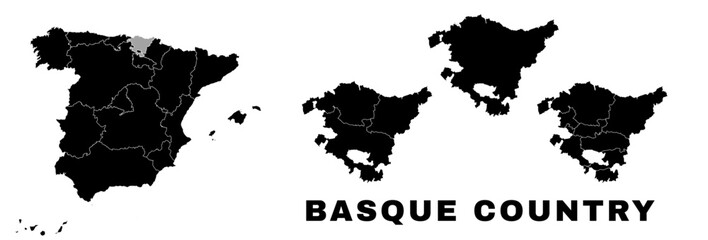 Basque Country map, autonomous community in Spain. Spanish administrative regions and municipalities. - obrazy, fototapety, plakaty
