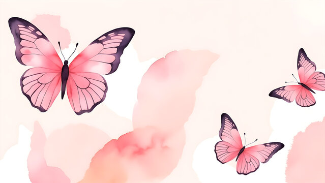 Watercolor pink colored butterflies background