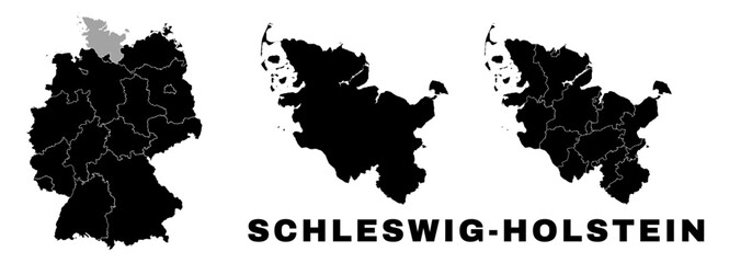 Schleswig-Holstein map, German state. Germany administrative regions and boroughs, amt, municipalities. - obrazy, fototapety, plakaty