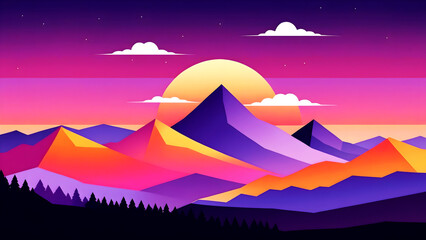 Abstract mountain landscape background with a purple and orange gradient illustration
