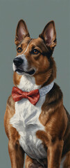 Fototapeta na wymiar for advertisement and banner as Dapper Dog A stylish dog sporting a watercolor bow tie. in watercolor pet theme theme ,Full depth of field, high quality ,include copy space on left, No noise, creative