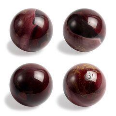 Mookaite - Variety of Jasper - Stone Sphere. Healing Metaphysical Crystal Photo. Isolated Background, Four Angles. Collecting and Magic Concept. Handmade Photo, Not AI