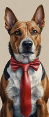 for advertisement and banner as Dapper Dog A stylish dog sporting a watercolor bow tie. in watercolor pet theme theme ,Full depth of field, high quality ,include copy space on left, No noise, creative