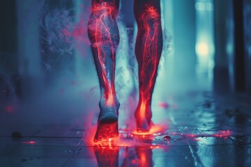 Fiery digital illustration of human legs in motion