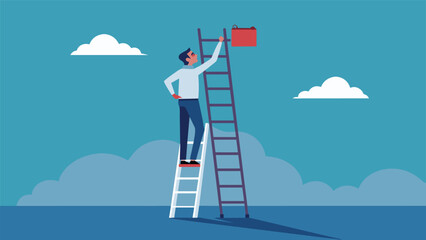 A picture of a person standing at the bottom of a tall ladder with a sign reading Success at the top signifying the constant climb and struggle