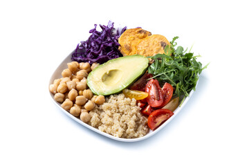 Healthy salad with avocado,lettuce,tomato and chickpeas isolated on white background