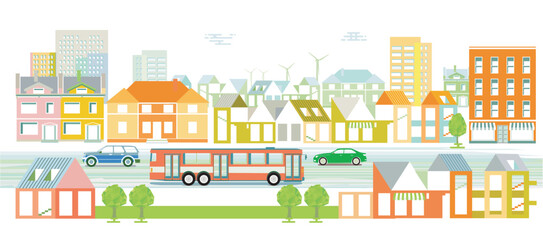 Stadtsilhouette einer Stadt mit Verkehr illustration