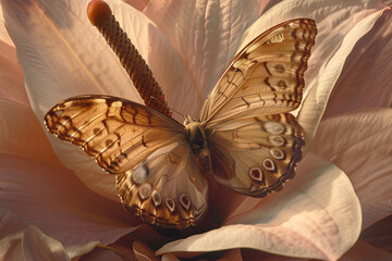 An enchanting 4K image of a delicate butterfly perched on a flower petal, its intricate wings...