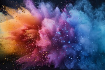 Vibrant explosion of colorful powder on black background, creating a dynamic and energetic scene