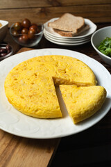 Tortilla de patata (Spanish omelette), a typical dish of Spanish cuisine made with eggs and potatoes