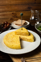 Tortilla de patata (Spanish omelette), a typical dish of Spanish cuisine made with eggs and potatoes