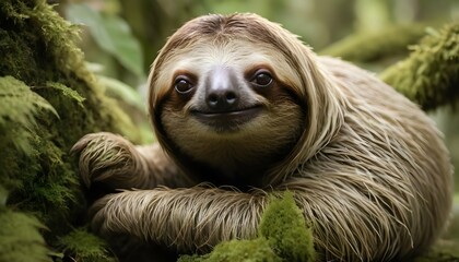 A-Sloth-With-Its-Fur-Covered-In-Moss-Blending-In- 3