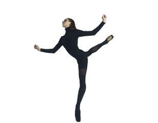 Fototapeta premium young ballerina in a black dress and sunglasses total black makes an attitude, isolated on transparent background, png