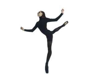 young ballerina in a black dress and sunglasses total black makes an attitude, isolated on transparent background, png