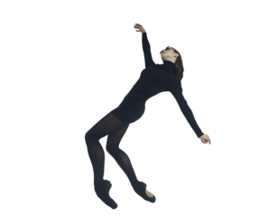 a young ballerina in a black dress and sunglasses total black demonstrates choreography on pointe shoes, isolated on transparent background, png