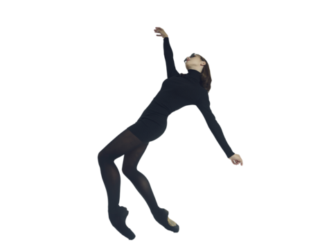 a young ballerina in a black dress and sunglasses total black demonstrates choreography on pointe shoes, isolated on transparent background, png - Powered by Adobe