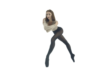 young ballerina demonstrates choreography on pointe shoes, isolated on transparent background, png