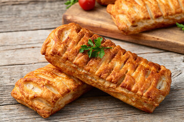 Golden Puff pastry stuffed with sausage and cheese