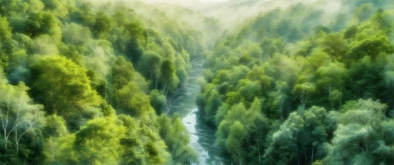 Papier Peint photo Lavable Couleur pistache for advertisement and banner as Forest Canopy A watercolor canopy of forest greenery from a bird eye view. in watercolor landscape theme theme ,Full depth of field, high quality ,include copy space on