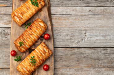 Golden Puff pastry stuffed with sausage and cheese