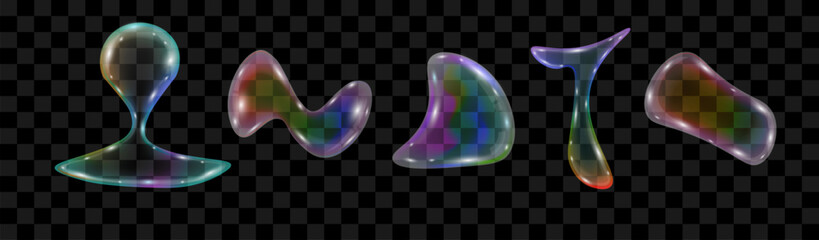 Set of soap bubbles isolated on a transparent background with refraction and glare. Vector illustration