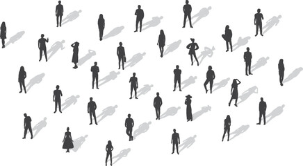 set of people top view silhouette on white background vector